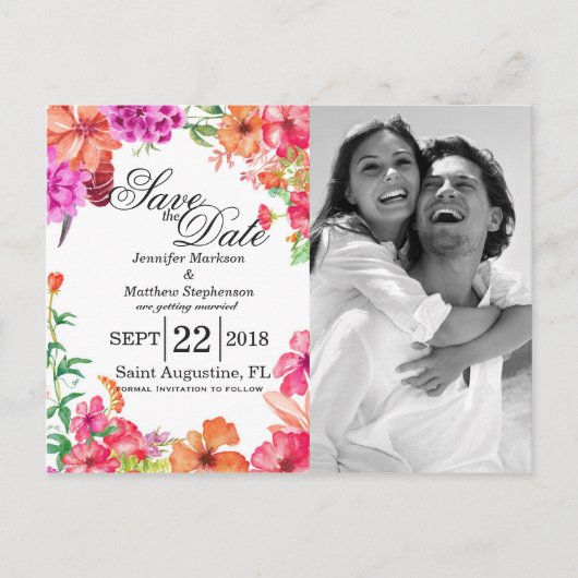 Roze Oranje Waterverf Tuin Sla de data op Aankondigingskaart (Voorkant)