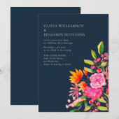 Roze Oranje Waterverf van de marine Modern Wedding Kaart (Voorkant / Achterkant)