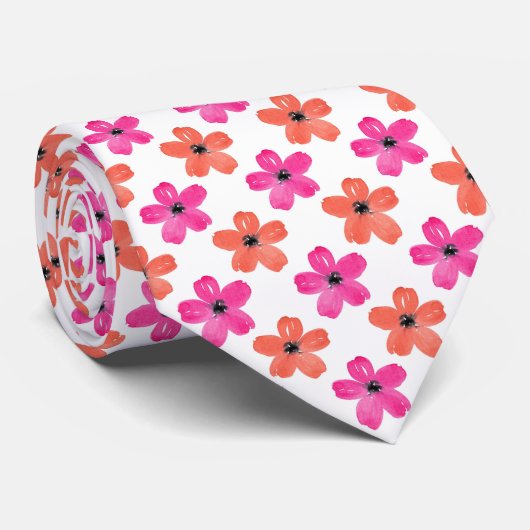 Roze Oranje Waterverf Vijf petaalventilator Stropdas (Opgerold)