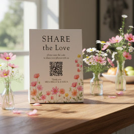 Roze Oranje Wilde Bloem Bruiloft QR Code Reclamebord Met Voetstuk