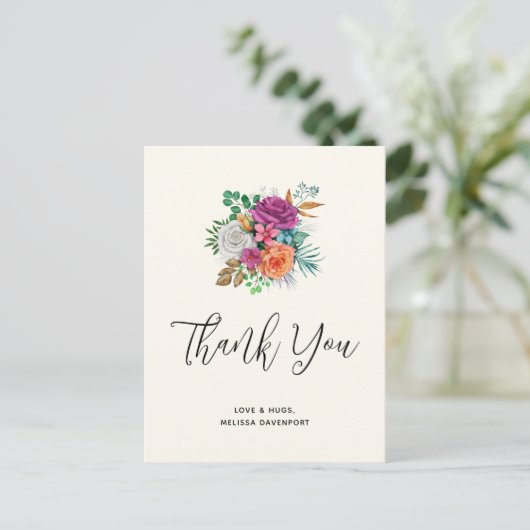 Roze, Oranje & Witte Rozen Boeket Bedankt Briefkaart (Staand voorkant)