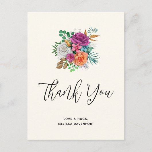 Roze, Oranje & Witte Rozen Boeket Bedankt Briefkaart (Voorkant)