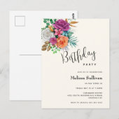 Roze, oranje & witte rozen verjaardagsuitnodiging briefkaart (Voorkant / Achterkant)