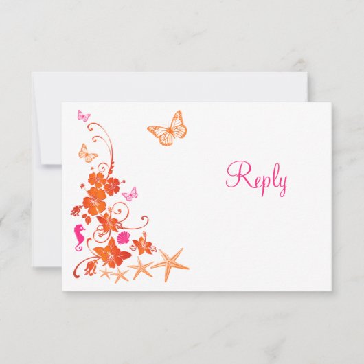Roze, Oranje, Witte Tropisch Strand RSVP Kaart (Voorkant)
