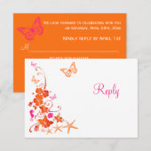 Roze, Oranje, Witte Tropisch Strand RSVP Kaart (Voorkant / Achterkant)