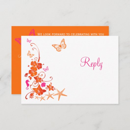 Roze, Oranje, Witte Tropisch Strand RSVP Kaart (Voorkant / Achterkant)