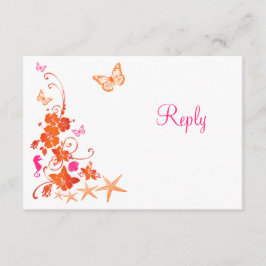 Roze, Oranje, Witte Tropisch Strand RSVP Kaart