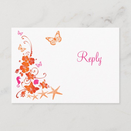 Roze, Oranje, Witte Tropisch Strand RSVP Kaart (Voorkant)
