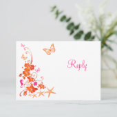 Roze, Oranje, Witte Tropisch Strand RSVP Kaart (Staand voorkant)