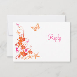 Roze, Oranje, Witte Tropisch Strand RSVP Kaart