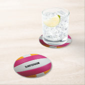 Roze, Oranje, witte volleybal Ronde Kartonnen Onderzetter (Insitu)