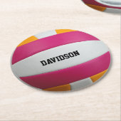 Roze, Oranje, witte volleybal Ronde Kartonnen Onderzetter (Gebogen)