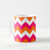 Roze Oranje witte zigzag Koffiemok (Voorkant links)