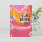 Roze oranje y2k neon discobal feest kaart (Staand voorkant)