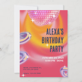 Roze oranje y2k neon discomuur bal feest kaart
