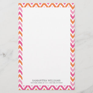 Roze Oranje Zigzag Ikat Pattern Briefpapier