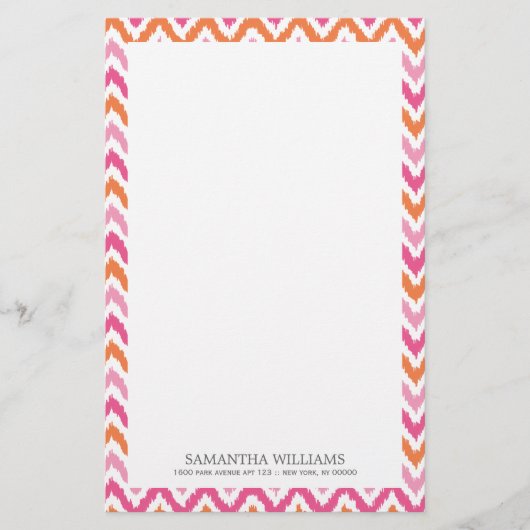 Roze Oranje Zigzag Ikat Pattern Briefpapier (Voorkant)