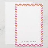 Roze Oranje Zigzag Ikat Pattern Briefpapier (Voorkant / Achterkant)