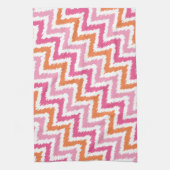Roze Oranje Zigzag Ikat Pattern Theedoek (Verticaal)