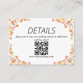 Roze & Oranje Zomer Bloem Bruiloft QR Code Informatiekaartje