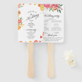 Roze & Oranje Zomer Bloemige Bruiloft  Handwaaier (Voorkant en achterkant)