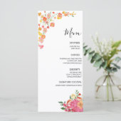 Roze & Oranje Zomer Bloemige Bruiloft Menu (Staand voorkant)