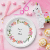 Roze & Oranje Zomer Bloemige Bruiloft Papieren Bordje (Feest)