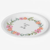 Roze & Oranje Zomer Bloemige Bruiloft Papieren Bordje (Gekanteld)