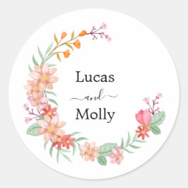Roze & Oranje Zomer Bloemige Bruiloft Ronde Sticker