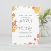 Roze & Oranje Zomer Bloemige Bruiloft Save The Date (Staand voorkant)