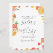 Roze & Oranje Zomer Bloemige Bruiloft Save The Date (Voorkant / Achterkant)