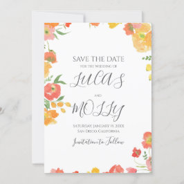 Roze & Oranje Zomer Bloemige Bruiloft Save The Date