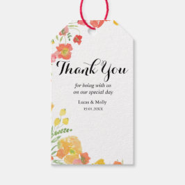 Roze & Oranje Zomer Bloemstuk Bruiloft Gift Tag Cadeaulabel