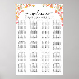 Roze & Oranje Zomer Bloemstuk Zitplaatskaart Poster
