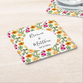 Roze Oranje zomerFloral Kartonnen Onderzetters (Schuin)