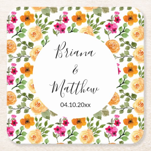 Roze Oranje zomerFloral Kartonnen Onderzetters (Voorkant)