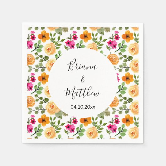 Roze Oranje zomerFloral Servet (Voorkant)