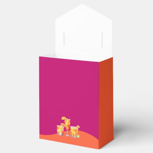 Roze & Oranje Zonsondergang Retro Bachelorette Bedankdoosjes (Geopend)