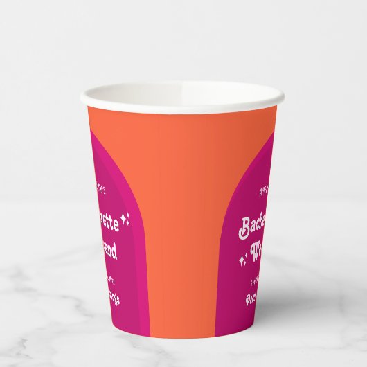 Roze & Oranje Zonsondergang Retro Bachelorette Wee Papieren Bekers (Links)