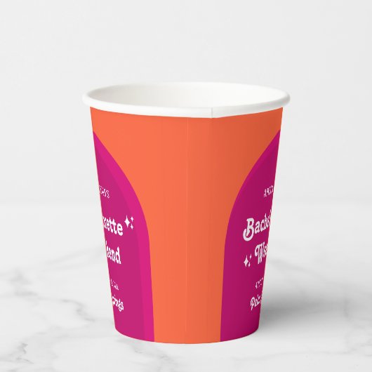 Roze & Oranje Zonsondergang Retro Bachelorette Wee Papieren Bekers (Rechts)