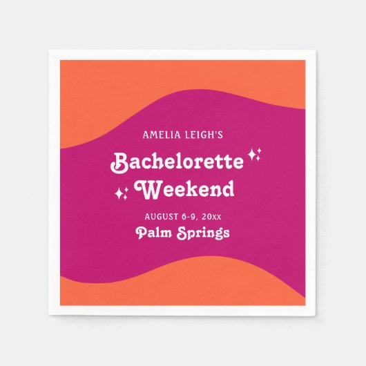 Roze & Oranje Zonsondergang Retro Bachelorette Wee Servet (Voorkant)