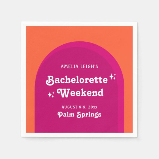 Roze & Oranje Zonsondergang Retro Bachelorette Wee Servet (Voorkant)