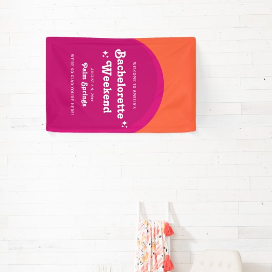 Roze & Oranje Zonsondergang Retro Bachelorette Wee Spandoek (Insitu)