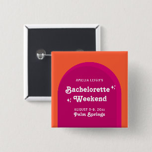 Roze & Oranje Zonsondergang Retro Bachelorette Wee Vierkante Button 5,1 Cm