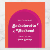 Roze & Oranje Zonsondergang Retro Bachelorette Wee Wijn Etiket (Enkel label)