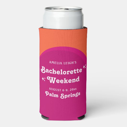 Roze & Oranje Zonsondergang Retro De Bruid Seltzer Blikjeskoeler (Seltzer Achterkant)