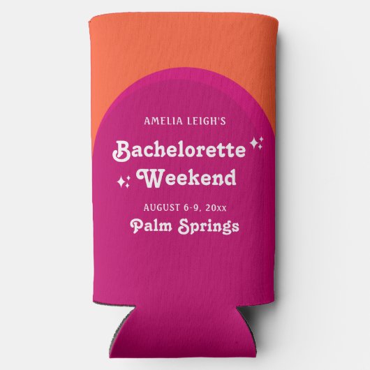 Roze & Oranje Zonsondergang Retro De Bruid Seltzer Blikjeskoeler (Achterkant)