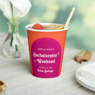 Roze & Oranje Zonsondergang Retro Meidenavond Papieren Bekers