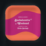 Roze & Oranje Zonsondergang Retro Meidenavond Papieren Bordje<br><div class="desc">Dit vrolijke,  kleurrijke retro ontwerp heeft een thema met een heldere oranje en roze zonsondergang.</div>