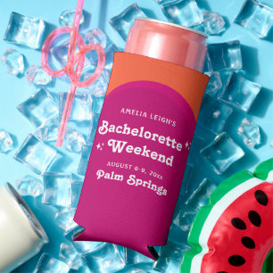 Roze & Oranje Zonsondergang Retro Meidenavond Seltzer Blikjeskoeler